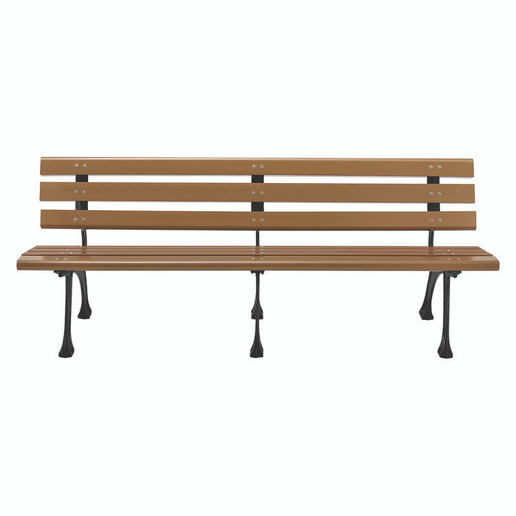 GLOBAL INDUSTRIAL 240126TN Recycled Plastic Benches with Back, 72" x 23" x 28", Tan Seat/Back, Black Base