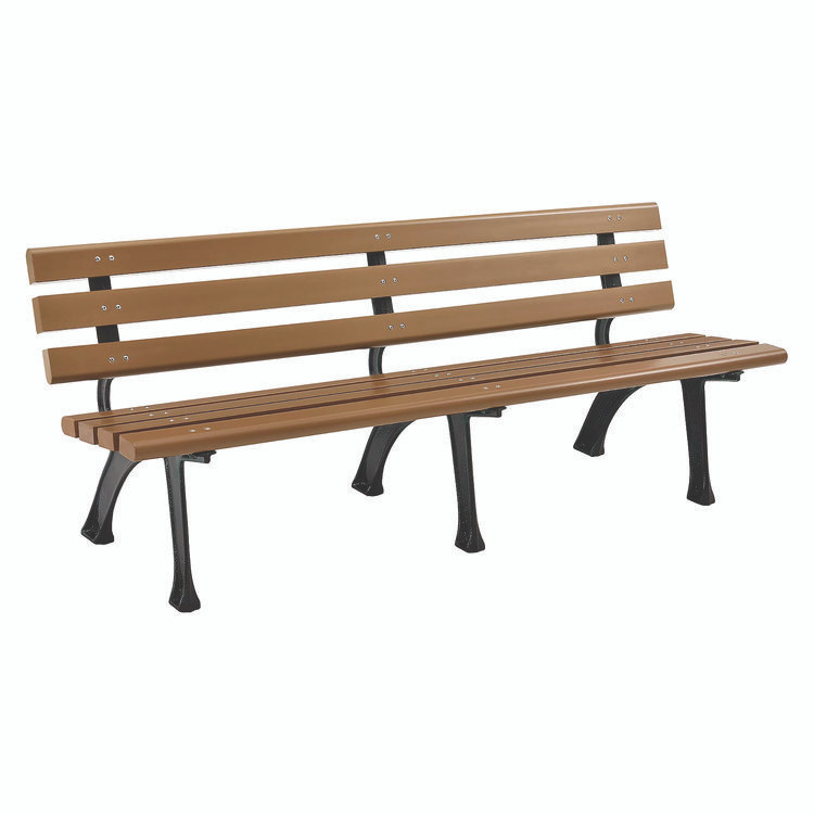 GLOBAL INDUSTRIAL 240126TN Recycled Plastic Benches with Back, 72" x 23" x 28", Tan Seat/Back, Black Base