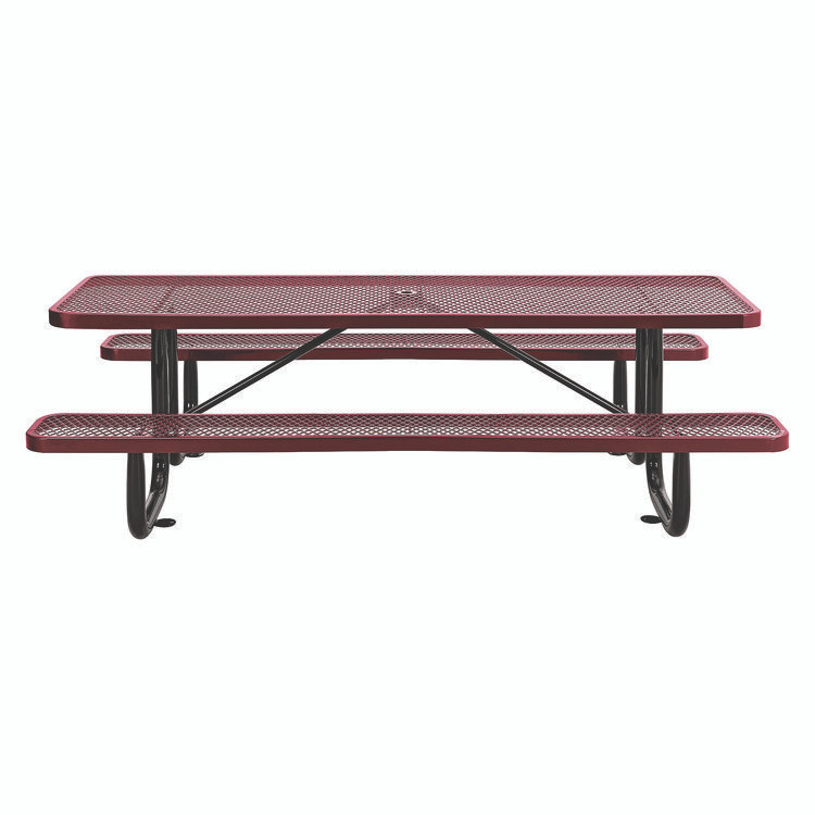 GLOBAL INDUSTRIAL 277153RD Expanded Steel Picnic Table, Rectangular, 96 x 62 x 29.5, Red Top, Red Base/Legs