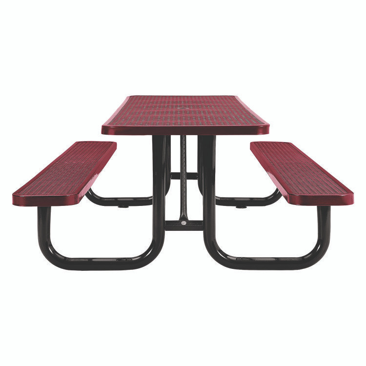 GLOBAL INDUSTRIAL 277153RD Expanded Steel Picnic Table, Rectangular, 96 x 62 x 29.5, Red Top, Red Base/Legs