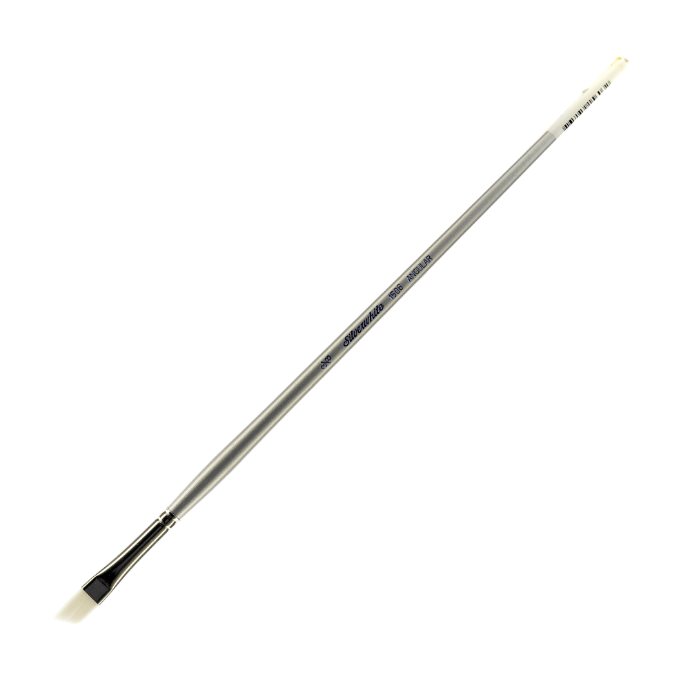 SILVER BRUSH LIMITED Silver Brush 1506LH-3/8  Silverwhite Series Long-Handle Paint Brush, Size 3/8in, Angular Bristle, Synthetic, Silver/White