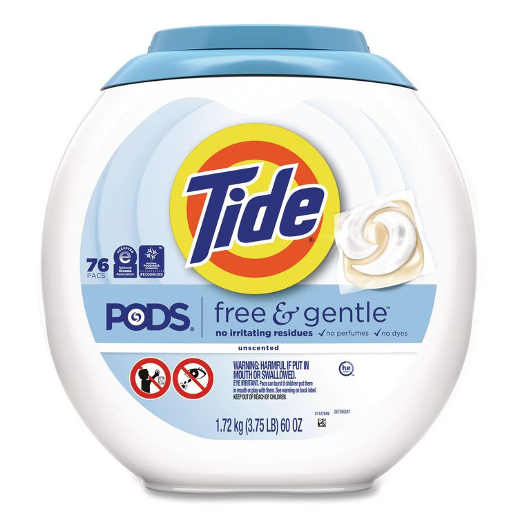 PROCTER & GAMBLE Tide® 09488EA PODS Laundry Detergent, HE Compatible, Free and Gentle, 56 oz Tub, 76 Pacs/Tub
