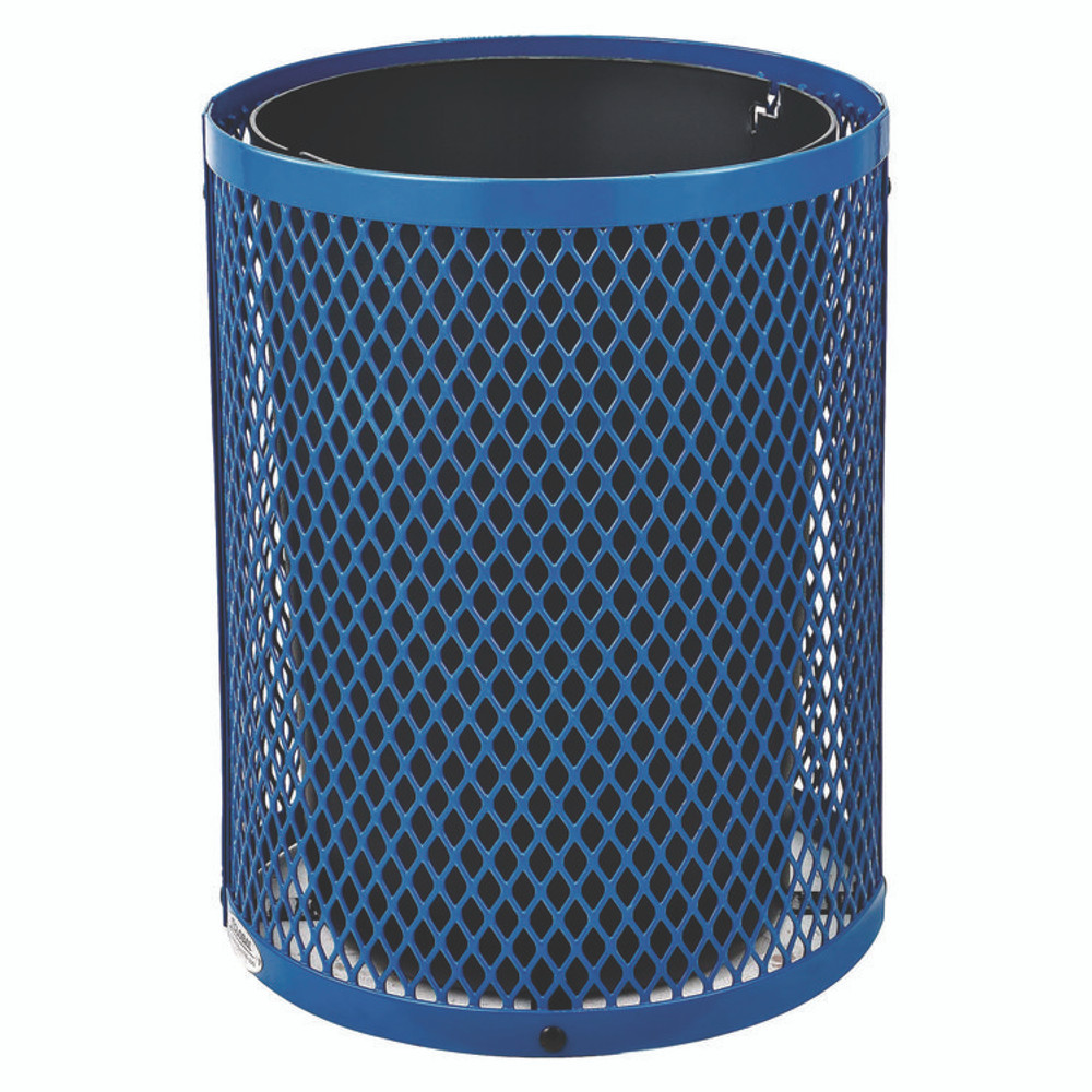 GLOBAL INDUSTRIAL 261948BL Outdoor Diamond Steel Trash Can, 36 gal, Dome Lid, Blue