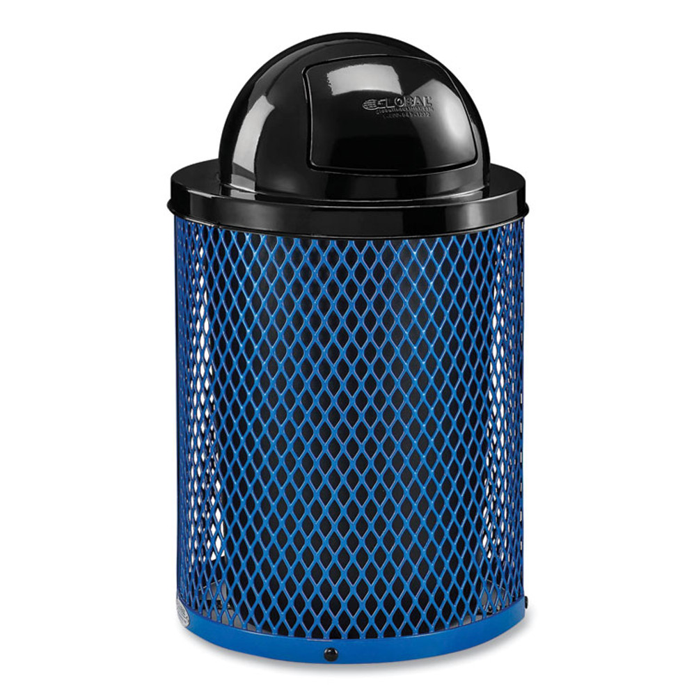 GLOBAL INDUSTRIAL 261948BL Outdoor Diamond Steel Trash Can, 36 gal, Dome Lid, Blue
