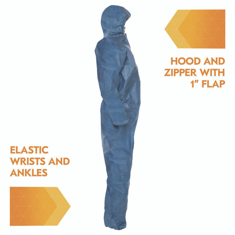 SMITH AND WESSON KleenGuard™ 58516 A20 Breathable Particle Protection Coveralls, Zip Front, Hood, Elastic Back, Wrists, Ankles, 3X-Large, Blue, 20/Carton