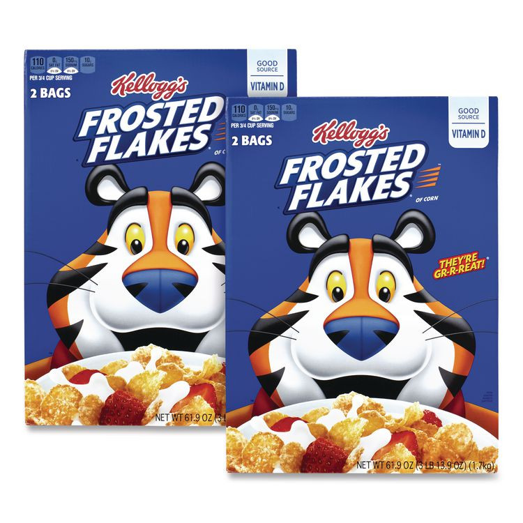 KELLOGG'S 60004075 Frosted Flakes Breakfast Cereal, 2 Bags/61.9 oz Box, 2 Boxes/Carton