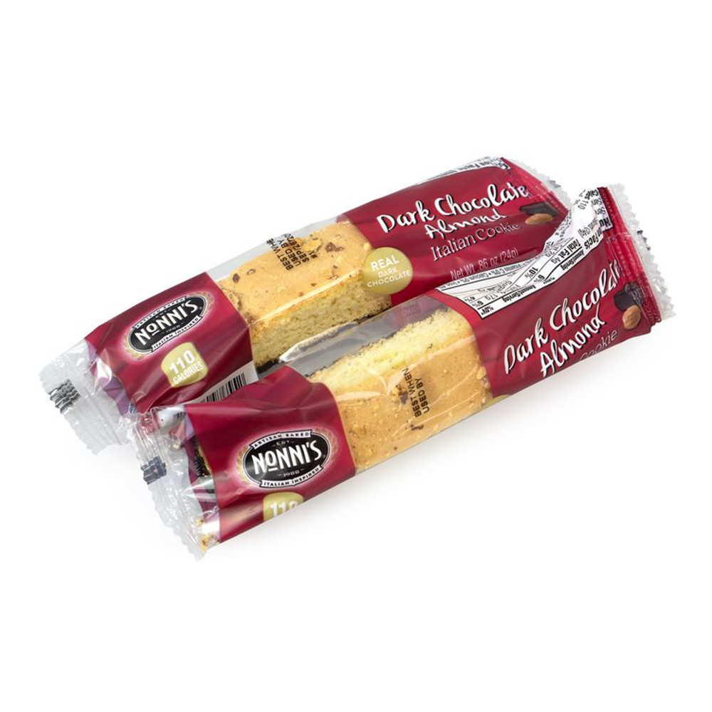 NONNI'S 60004079 Biscotti, Dark Chocolate Almond, 0.88 oz Packet, 25/Tub, 2 Tubs/Carton