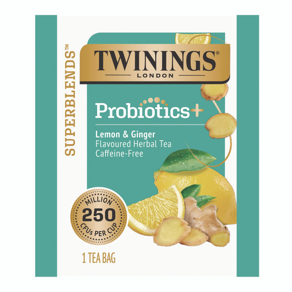 TWININGS NORTH AMERICA INC TNA95223 Probiotics Lemon and Ginger Herbal Tea Bags, 0.05 oz, 18/Box