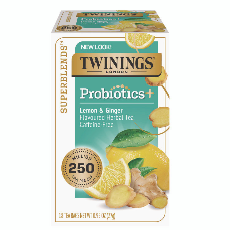 TWININGS NORTH AMERICA INC TNA95223 Probiotics Lemon and Ginger Herbal Tea Bags, 0.05 oz, 18/Box