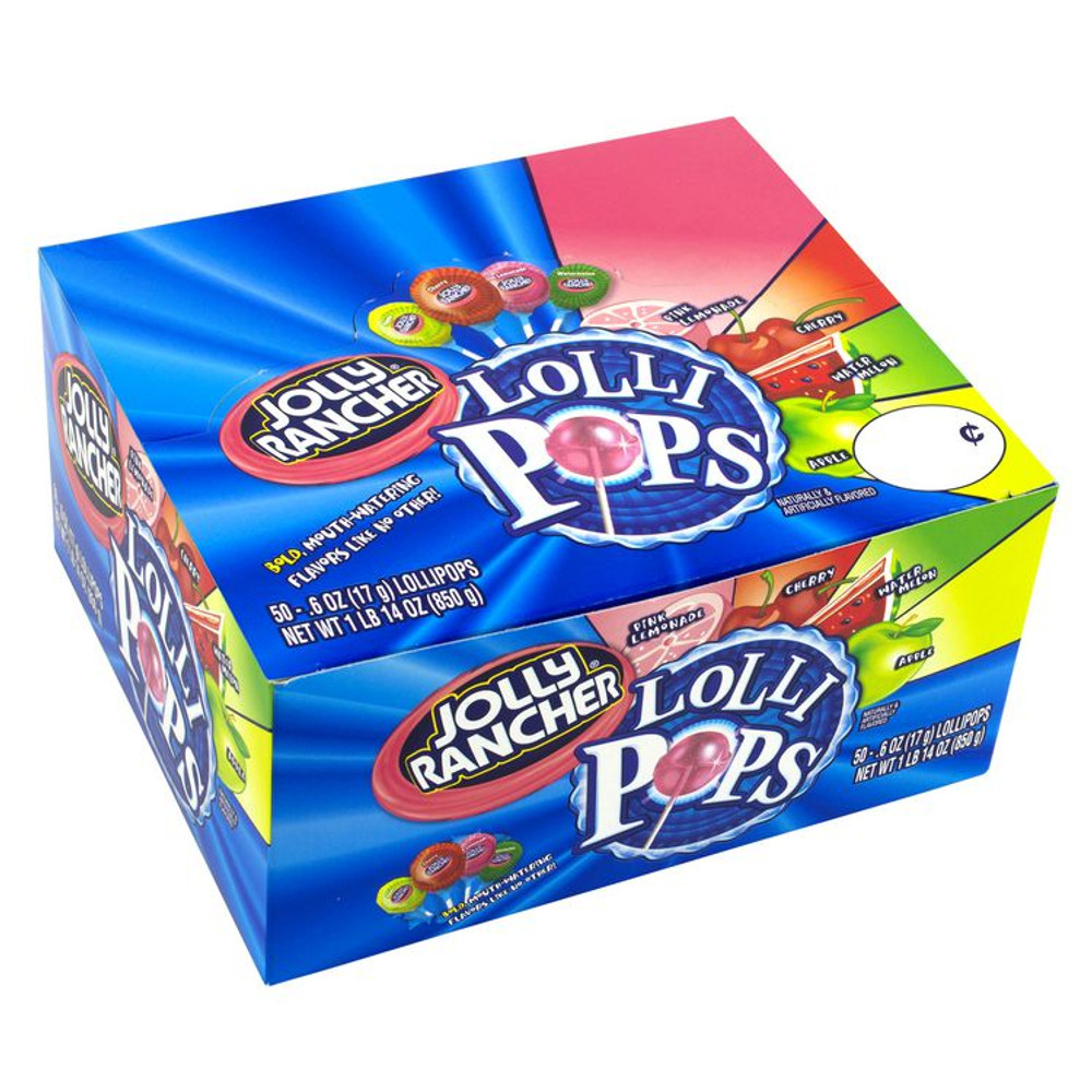 THE HERSHEY COMPANY Jolly Rancher® 60004065 Lollipops Assortment, Assorted Flavors, 0.6 oz Individually Wrapped, 50/Box, 2 Boxes/Carton