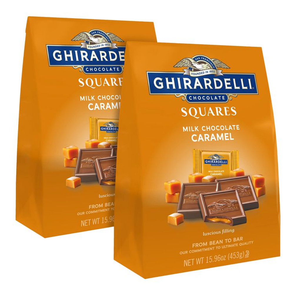 GHIRARDELLI 60004071 Milk Chocolate and Caramel Chocolate Squares, 15.96 oz Bag, 2/Carton