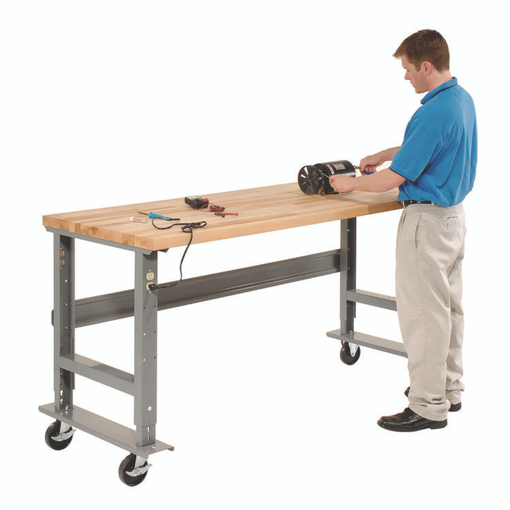 GLOBAL INDUSTRIAL 183149A Light Duty Butcher Block Top Adjustable Height Workbench, 800 lbs, 48 x 30 x 36 to 43, Gray