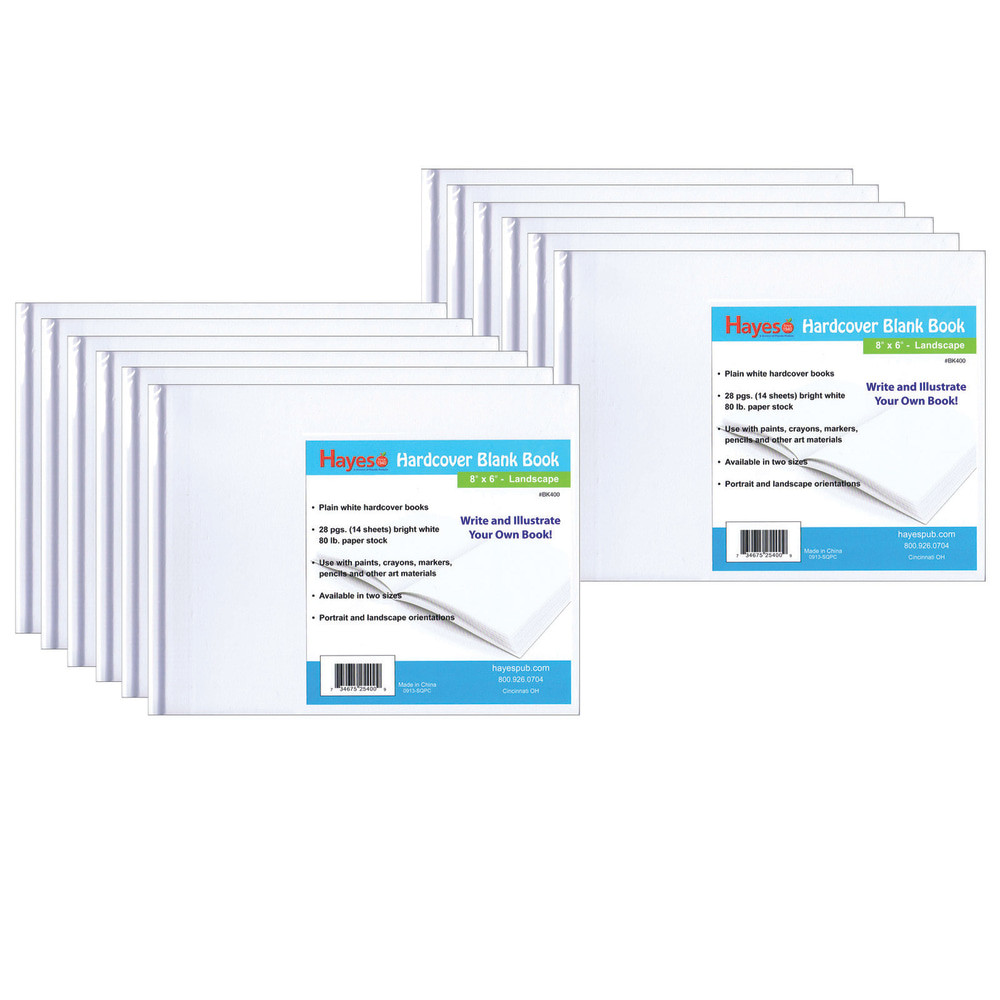 BOUNCYBAND H-BK400-12 Hayes Blank Hardcover Books, 6in x 9in, 28 Pages (14 Sheets), White, Pack Of 12 Books