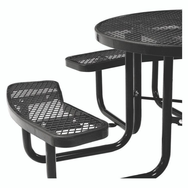 GLOBAL INDUSTRIAL 277150BK Expanded Steel Picnic Table, Round, 46" Dia x 29.5"h, Black Top, Black Base/Legs