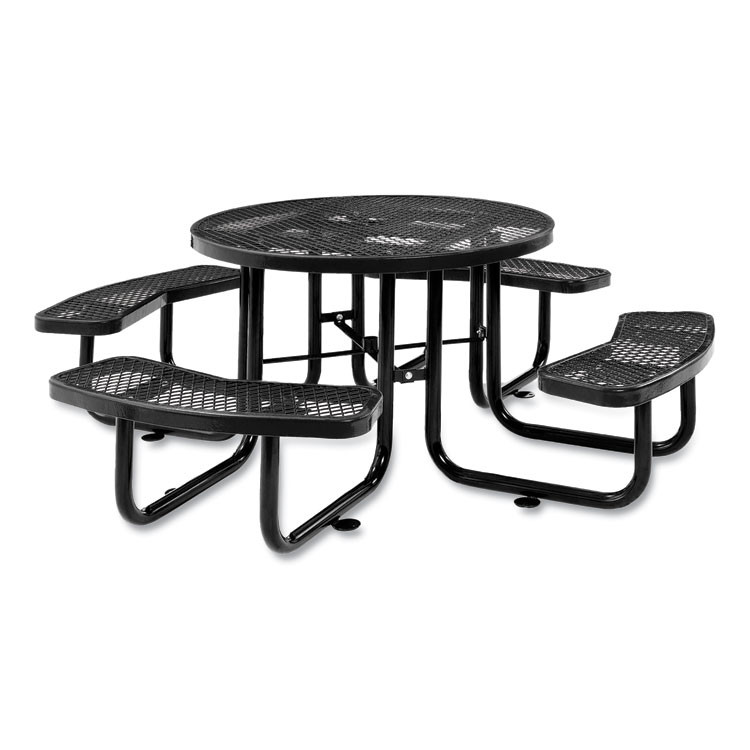 GLOBAL INDUSTRIAL 277150BK Expanded Steel Picnic Table, Round, 46" Dia x 29.5"h, Black Top, Black Base/Legs