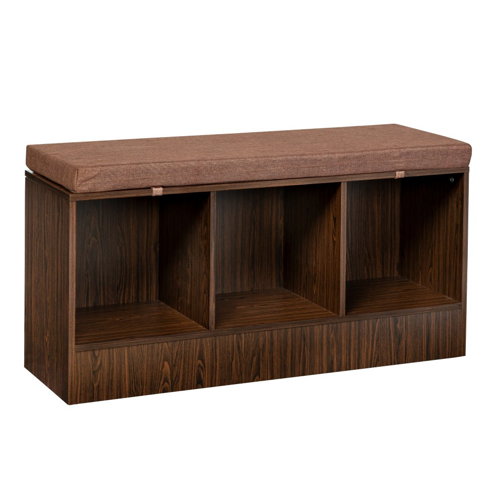 HONEY-CAN-DO INTERNATIONAL, LLC SHF-08702 Honey Can Do Entryway Bench With Storage Shelves, 22-1/8inH x 44-1/8inW x 14-9/16inD, Deep Espresso