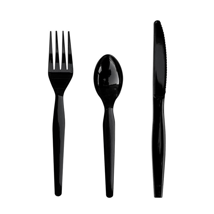 BOARDWALK 3KITHVYBL Three-Piece Polystyrene Cutlery Kit, Heavyweight, Fork/Knife/Spoon, Plastic, Black, 250/Carton