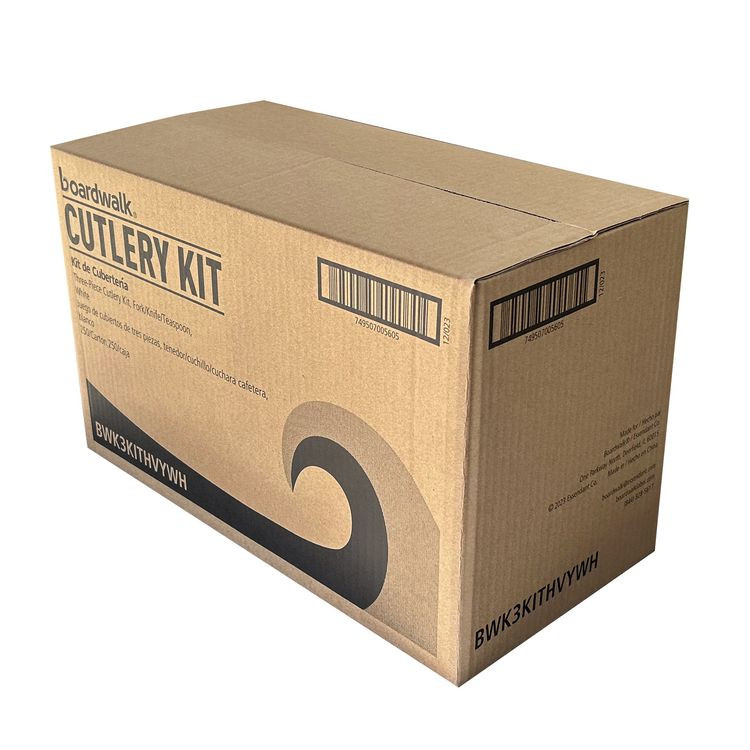 BOARDWALK 3KITHVYBL Three-Piece Polystyrene Cutlery Kit, Heavyweight, Fork/Knife/Spoon, Plastic, Black, 250/Carton