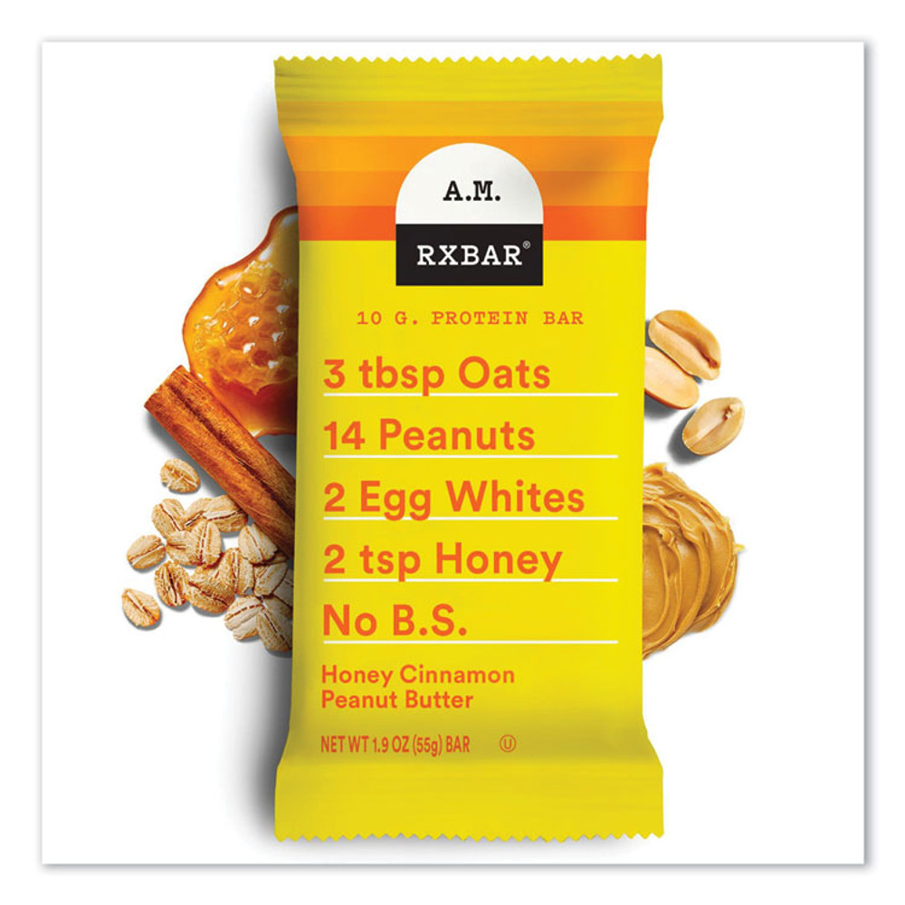 KELLOGG'S A.M. RXBAR® 60000748 Adult Bars, Honey Cinnamon Peanut Butter, 1.9 oz Bar, 5 Bars/Packs, 2 Packs/Carton