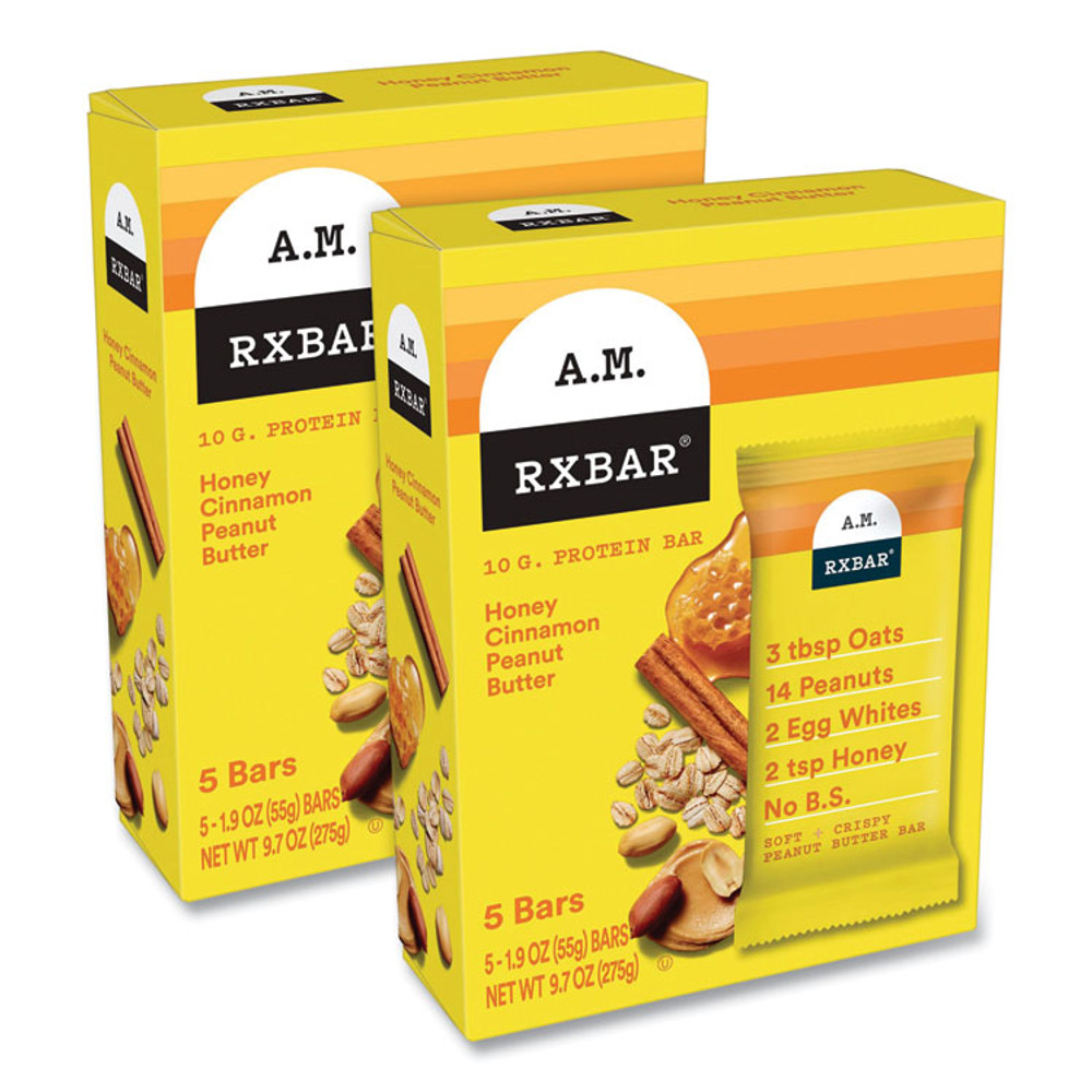 KELLOGG'S A.M. RXBAR® 60000748 Adult Bars, Honey Cinnamon Peanut Butter, 1.9 oz Bar, 5 Bars/Packs, 2 Packs/Carton