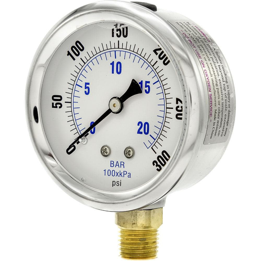 PIC Gauges PRO-201L-254H Pressure Gauges; Gauge Type: Industrial Pressure Gauges ; Scale Type: Dual ; Accuracy (%): 2-1-2% ; Dial Type: Analog ; Thread Type: 1/4" MNPT ; Bourdon Tube Material: Bronze