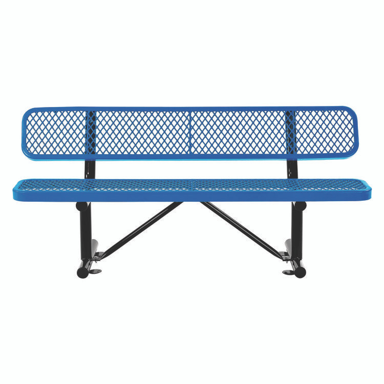 GLOBAL INDUSTRIAL 277154BL Expanded Steel Bench With Back, 72" x 24" x 33", Blue Seat/Back, Black Base