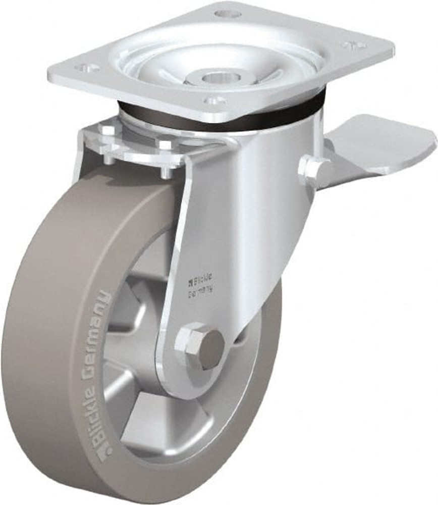 Blickle 367383 Swivel Top Plate Caster: Solid Rubber, 6-1/2" Wheel Dia, 1-31/32" Wheel Width, 880 lb Capacity, 7-61/64" OAH