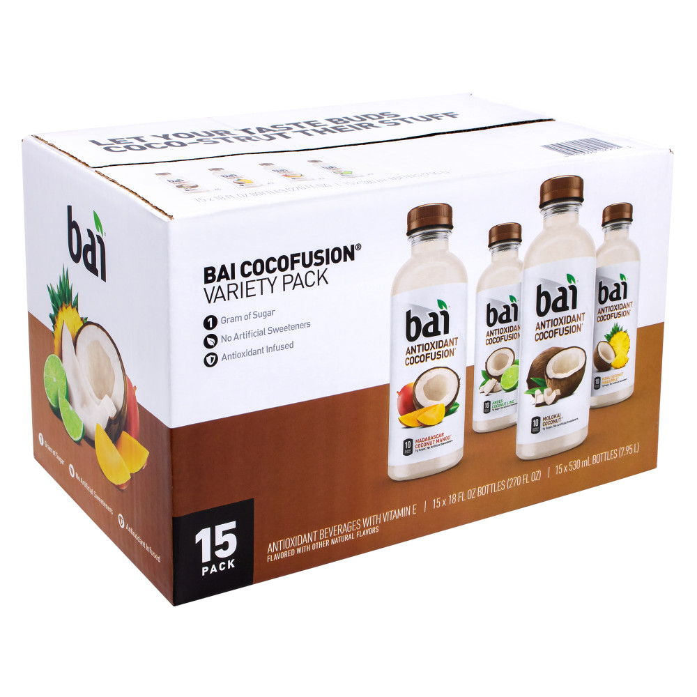BAI BRANDS LLC Bai 8.13694E+11  Cocofusion Flavored Water Drinks, 18 Oz, Assorted Flavors, Pack Of 15 Bottles