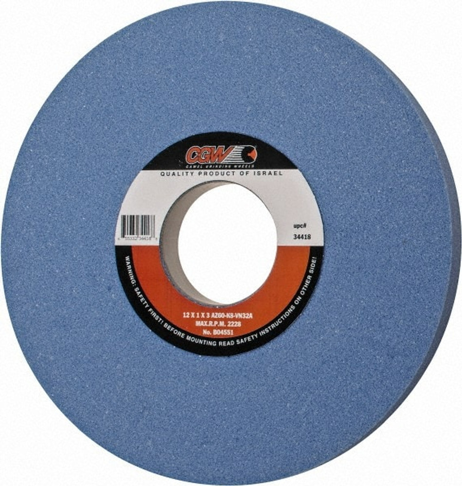 CGW Abrasives 34418 Surface Grinding Wheel: 12" Dia, 1" Thick, 3" Hole, 60 Grit, K Hardness