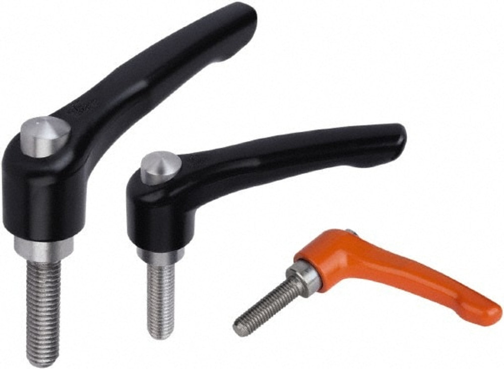 KIPP K0123.92082X50 Threaded Stud Adjustable Clamping Handle: M8 Thread, Zinc, Orange