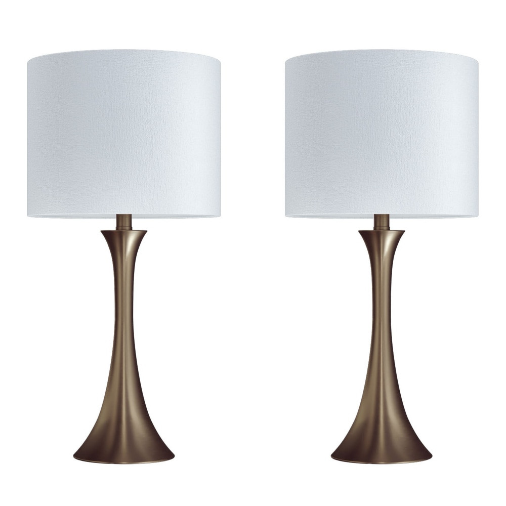 GRANDVIEW GALLERY LLC TL24-LENUXE-DBL GBW2 LumiSource Lenuxe Contemporary Table Lamps, 24-1/4inH, Off-White/Golden Bronze, Set Of 2 Lamps