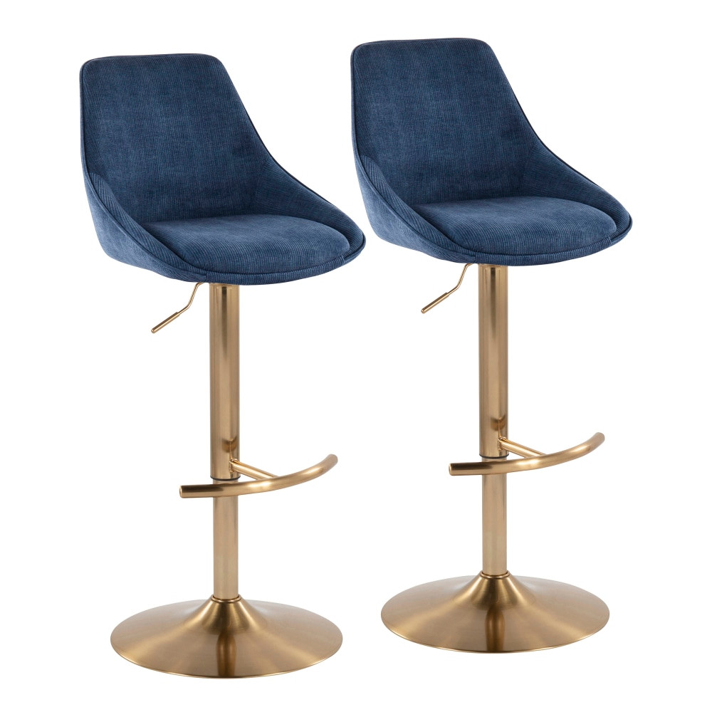 LUMISOURCE, LLC 30498 LumiSource Diana Adjustable Bar Stools With Rounded T Footrests, Blue/Gold, Set Of 2 Stools