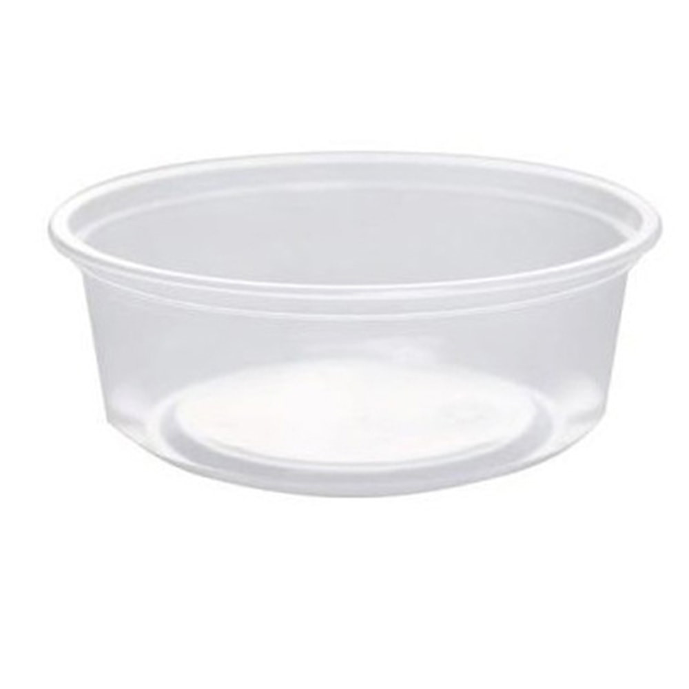 Package fruit, pasta salad, desserts and other foods in Karat Deli Containers. These 8-oz food containers are sturdy enough to hold a variety of the delicious items listed on your menu.  Made of polypropylene.  Holds up to 8 oz.  Lids sold separately.