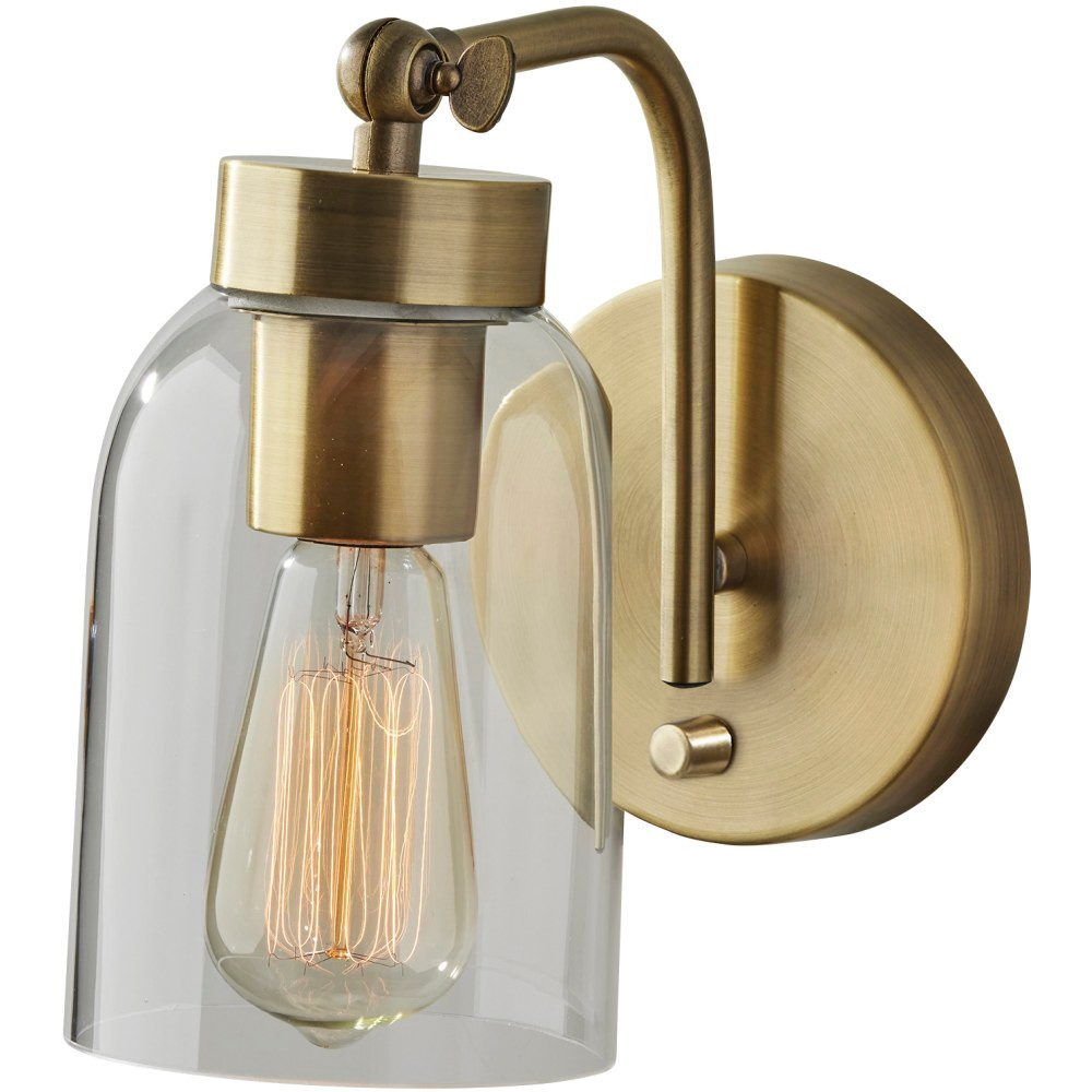 ADESSO INC 4286-21 Adesso Bristol Wall Lamp, 9inH x 5inW, Clear Shade/Antique Brass Base