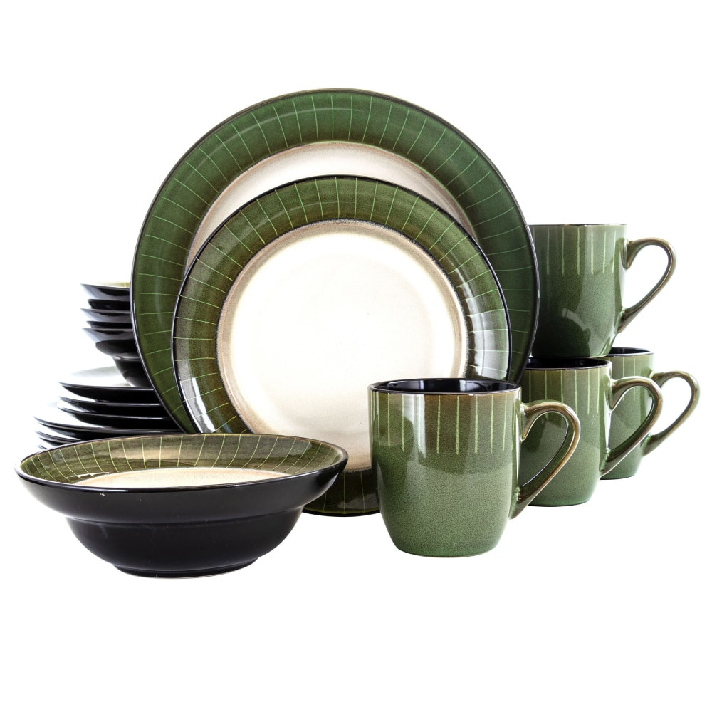 Set an attractive table at your next get-together with help from an Elama 16-Piece Stoneware Dinnerware Set. This elegant set boasts full service for 4 individuals, and the high-quality construction is designed to last.  Set includes 4 dinner plates, 4 salad plates, 4 bowls and 4 mugs.  Crafted from high-quality stoneware.  Microwave and dishwasher safe.