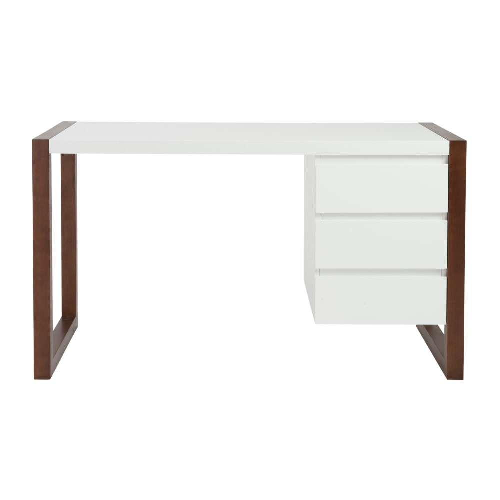 EURO STYLE, INC. Eurostyle 90192WHT  Manon 51inW Writing Desk With 3 Drawers, Walnut/White