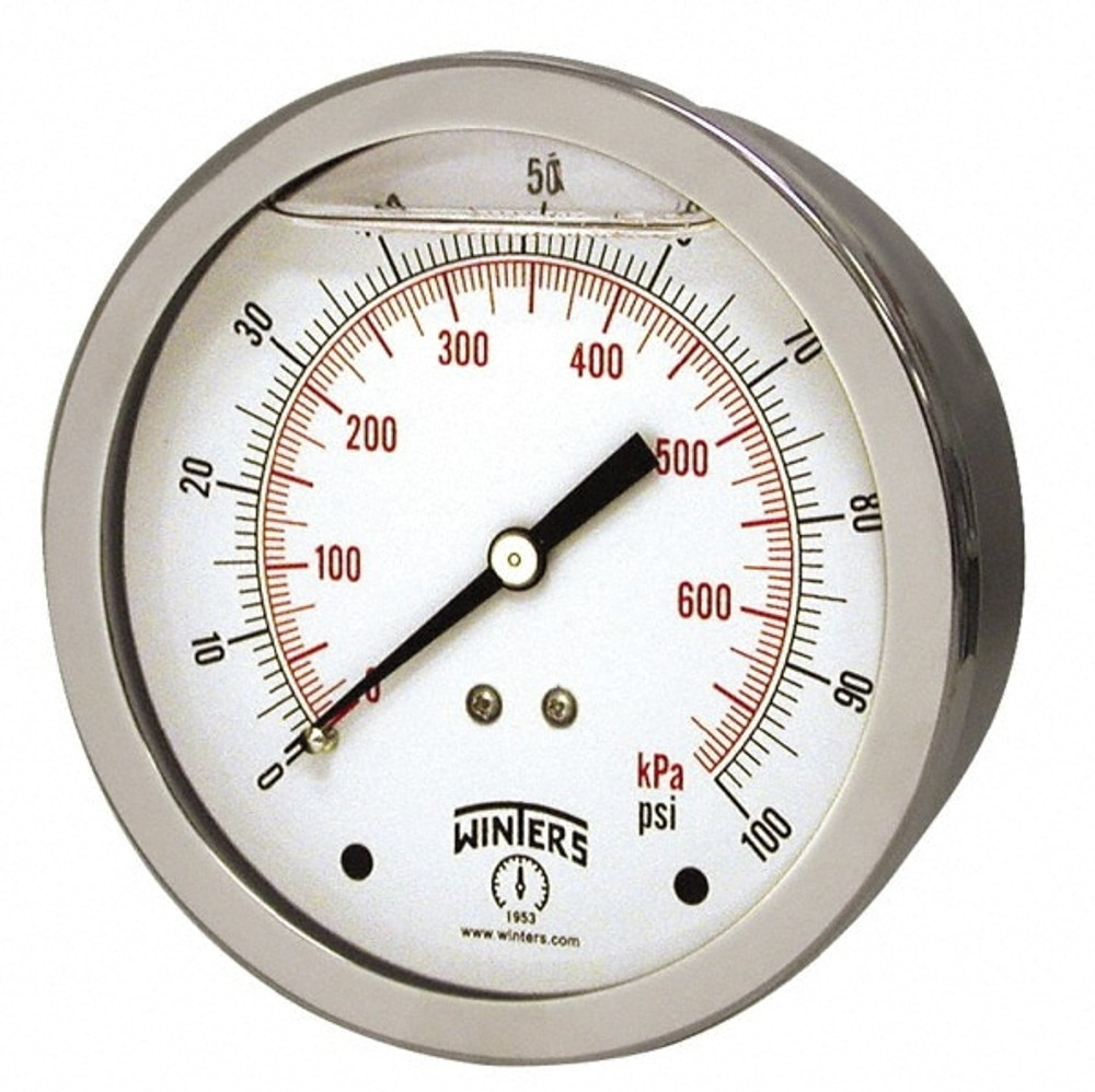 Winters PFQ3013 Pressure Gauge: 2" Dial, 1/4" Thread, Center Back Mount