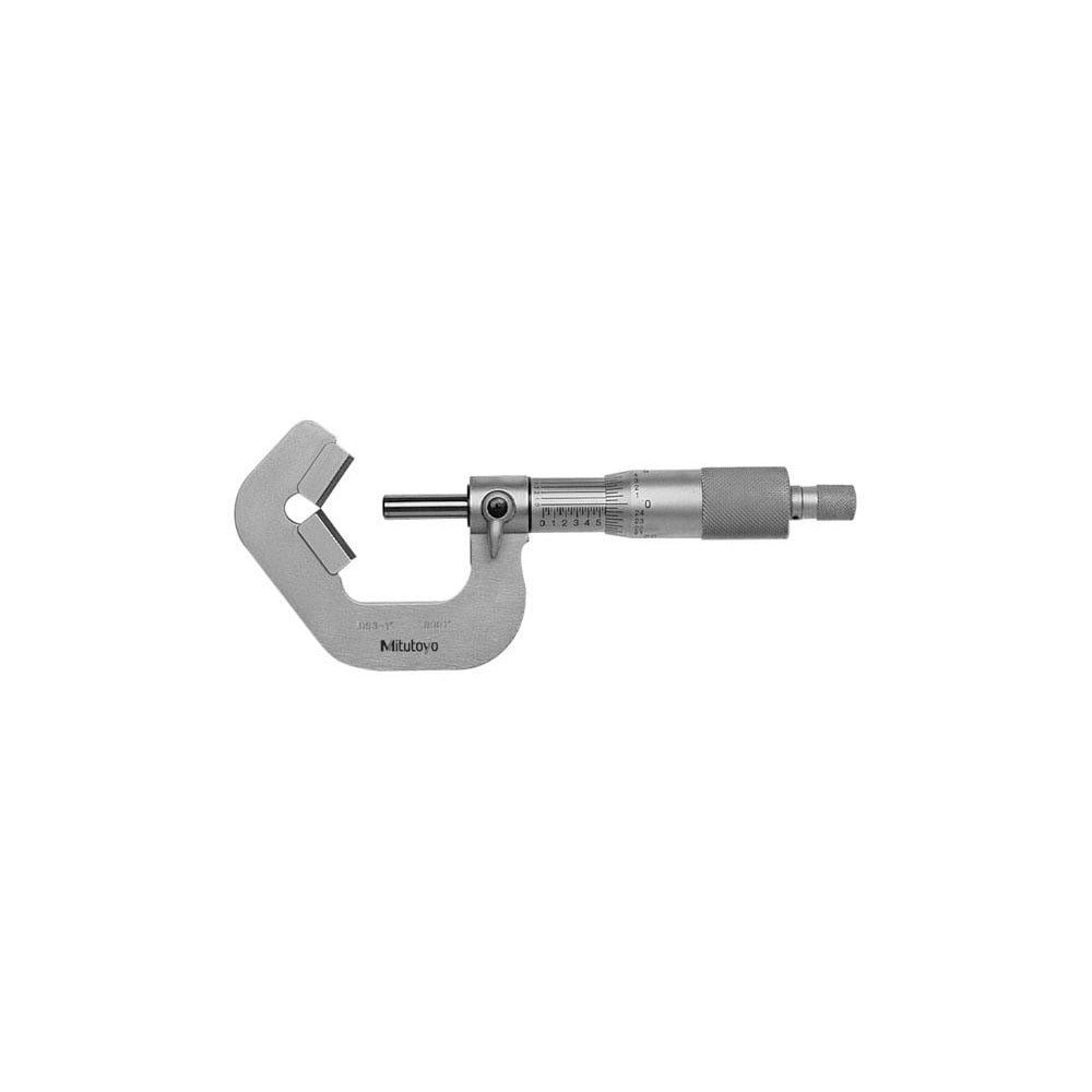 Mitutoyo 114-135 0.09 to 1 Inch Measurement, 0.0001 Inch Graduation, Accuracy Up to 0.0002 Inch, 5 Flutes Measured, Ratchet Stop Thimble, Mechanical V Anvil Micrometer