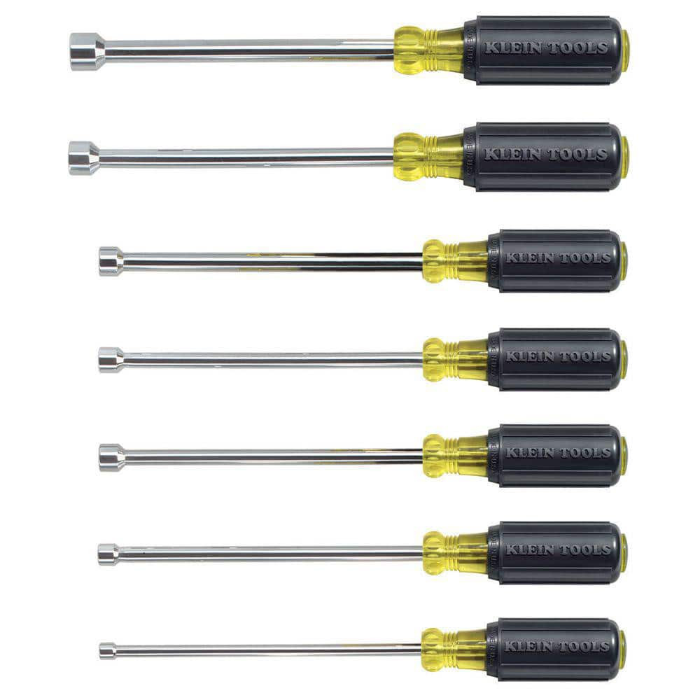 Klein Tools 647 Nut Driver Set: 7 Pc, 3/16 to 1/2", Hollow Shaft, Cushion Grip Handle