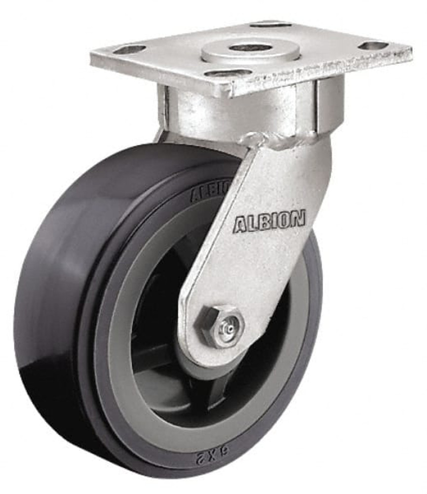 Albion 18XS04229R Rigid Top Plate Caster: Soft Rubber, 4" Wheel Dia, 2" Wheel Width, 350 lb Capacity, 5-5/8" OAH