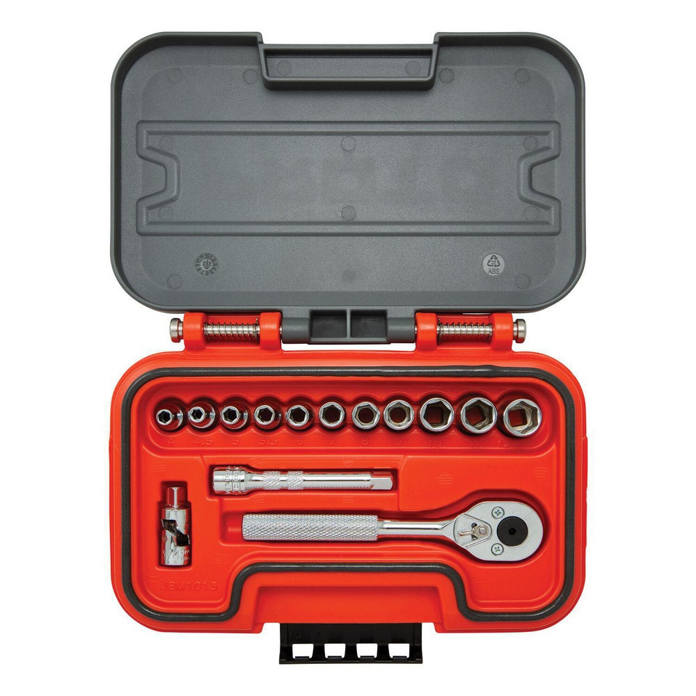 Proto J47214S Combination Hand Tool Sets; Set Type: Socket Set ; Number Of Pieces: 14 ; Measurement Type: Metric ; Drive Size: 1/4 ; Container Type: Blow Mold Case ; Container Material: Plastic