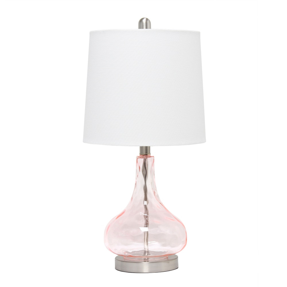 ALL THE RAGES INC Lalia Home LHT-4006-RQ  Rippled Glass With Fabric Shade Table Lamp, 23-1/4in, White Shade/Rose Quartz Base