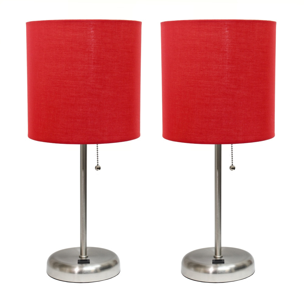 ALL THE RAGES INC LimeLights LC2002-RED-2PK  Stick Lamps, 19-1/2inH, Red Shade/Brushed Steel Base, Set Of 2 Lamps