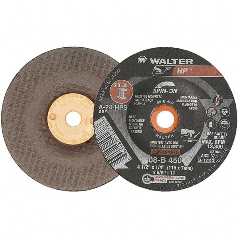 WALTER Surface Technologies 08B715 Depressed Grinding Wheel:  Type 27,  7" Dia,  1/4" Thick,  Aluminum Oxide