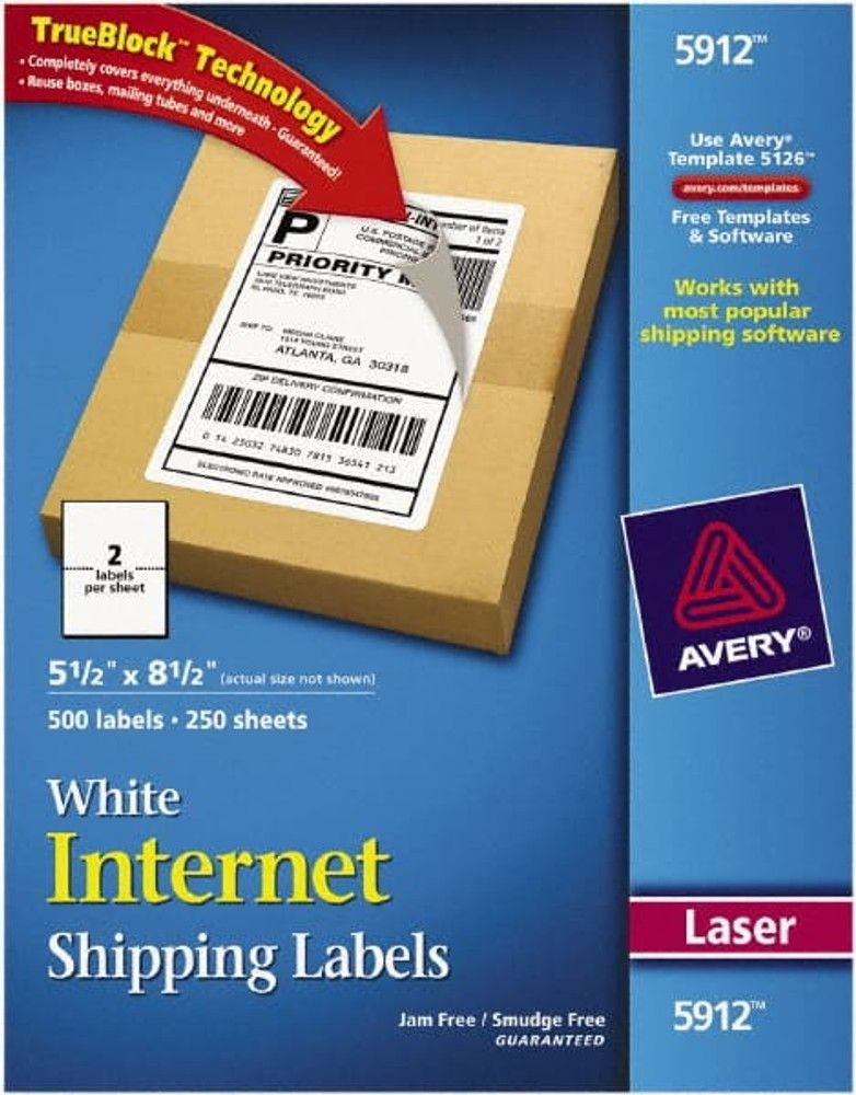 AVERY 05912 Label Maker Label: White, Paper, 8-1/2" OAL, 8-1/2" OAW, 500 per Roll