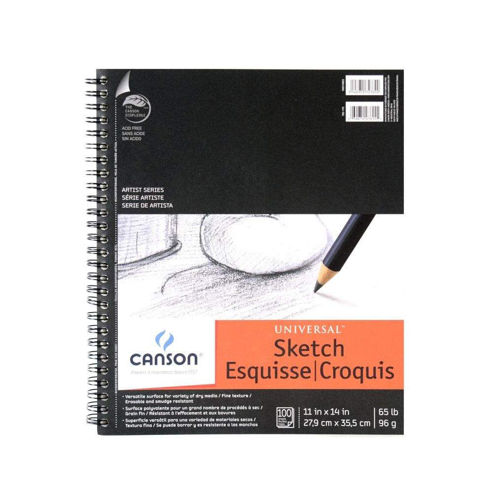 WINSOR & NEWTON 100510852-2 Canson Universal Heavyweight Sketch Pads, 11in x 14in, 100% Recycled, 100 Sheets Per Pad, Pack Of 2 Pads