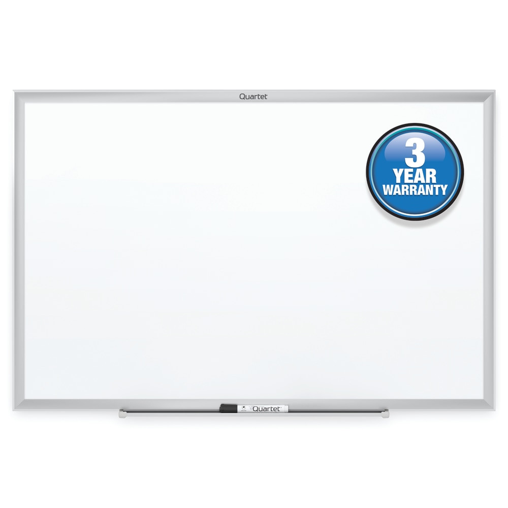 Total Erase dry-erase board with durable surface that resists ghosting and staining and erases cleanly. Best for moderate use in spaces with regular traffic. Mount vertically or horizontally with included hardware.  Deliver clear writing and messages on the Total Erase surface.  Keep your board streak-free with superior ghost and stain resistance.  Silver aluminum frame adds classic style to your space.  Easily install board with included mounting hardware.  Comes with accessory tray and 1 dry-erase marker.