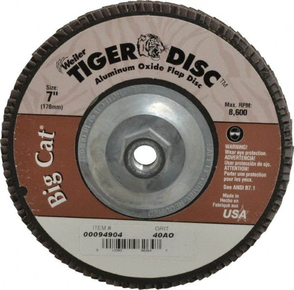 Weiler 50833 Flap Disc: 5/8-11 Hole, 40 Grit, Aluminum Oxide, Type 27