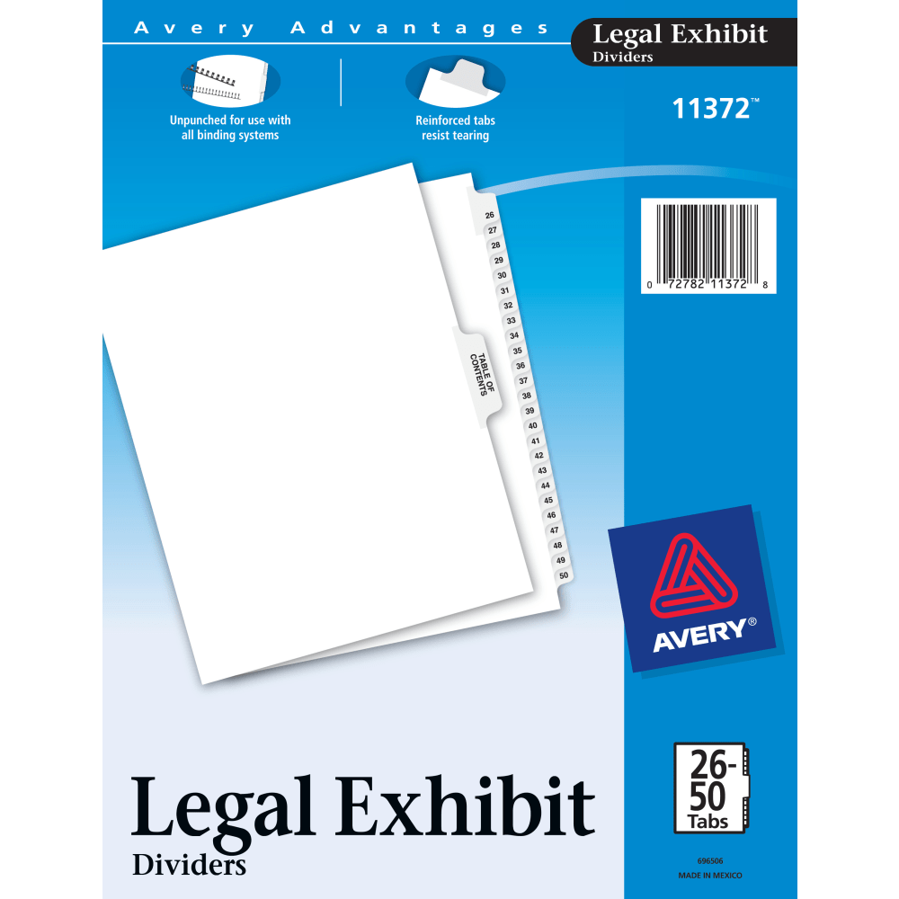 AVERY PRODUCTS CORPORATION 11372 Avery Premium Collated Legal Dividers Avery Style, Side-Tab, 26-50 & Table Of Contents, 8-1/2in x 11in