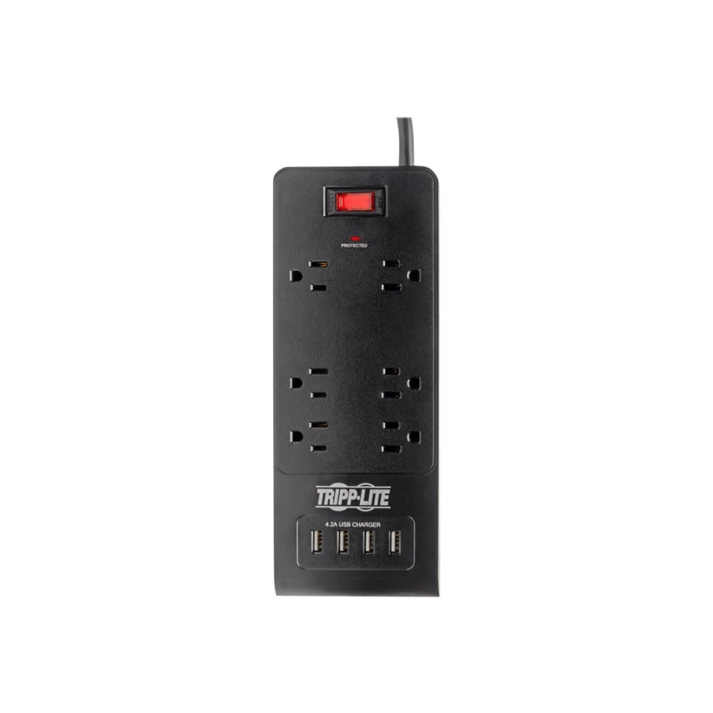 TRIPP LITE TLP664USBB  6-Outlet Surge Protector with 4 USB Ports (4.2A Shared) - 6 ft. Cord, 900 Joules, Black - Surge protector - 15 A - AC 120 V - 1875 Watt - output connectors: 6 - 6 ft cord - black